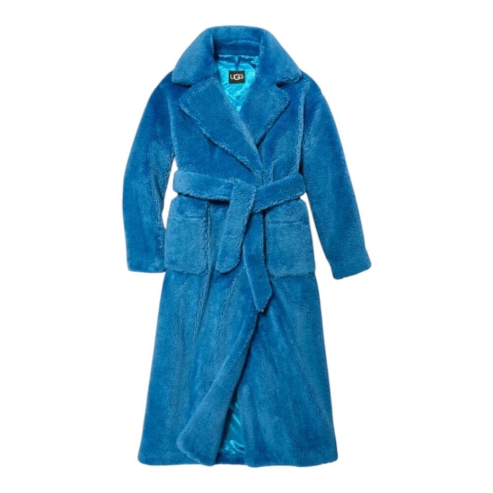UGG ALESANDRA WRAP Vegan FauxFur Fleece BLUE Winter coat night sky GUC